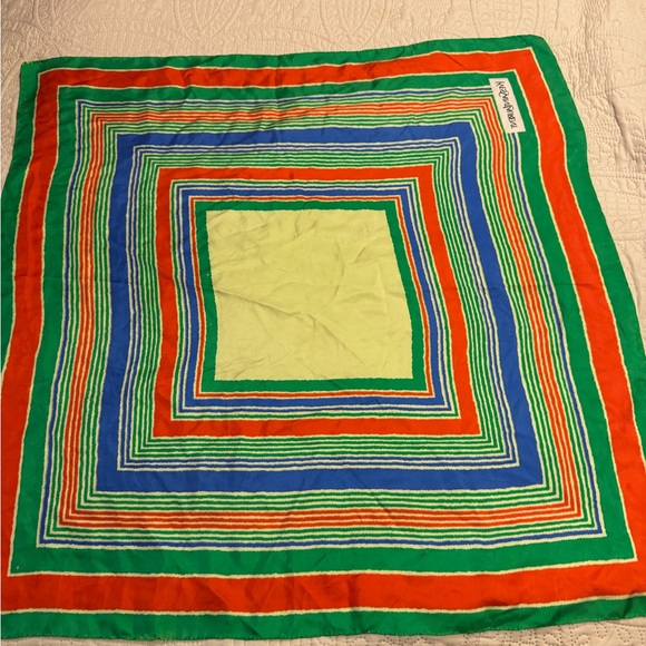 Yves Saint Laurent Accessories - YVES SAINT LAURENT YSL vintage cotton graphic mod green square scarf